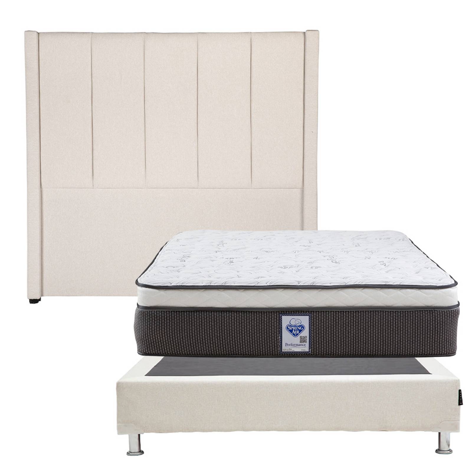 Colchón Matrimonal Spring Air LeMans con Cabecera Nizza y Box Columbia Beige