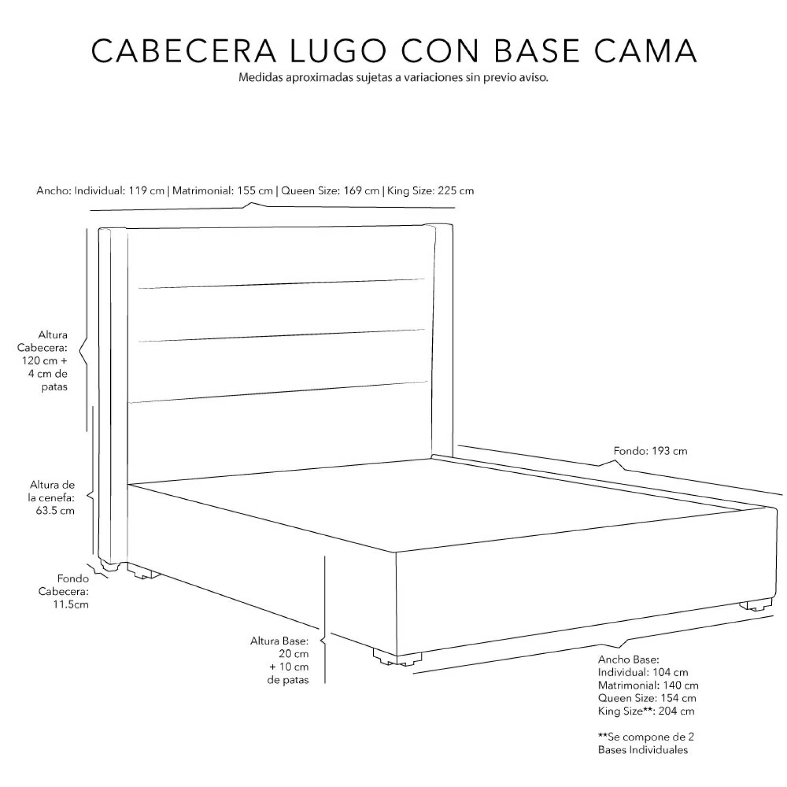 Cabecera Queen Size Dicasa Lugo con Base Cama Quantum Gris