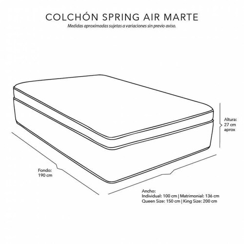 Colchón Matrimonial Spring Air Marte con Cabecera Dicasa Kami y Box Belucci Gris