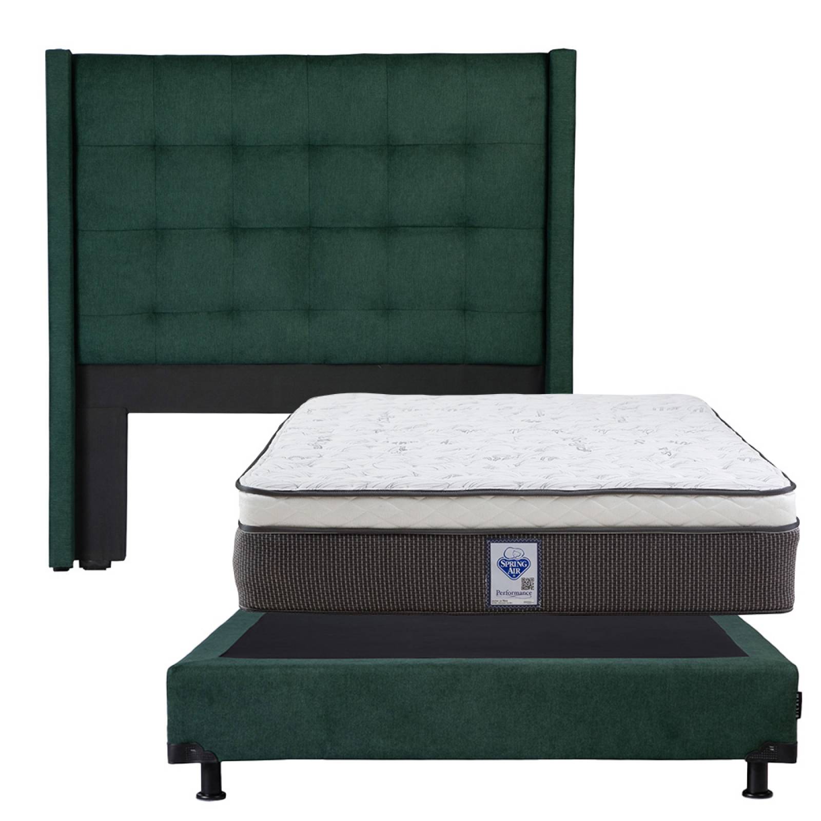 Colchón Matrimonial Spring Air LeMans con Cabecera Dicasa Titan y Box Verde Imperio