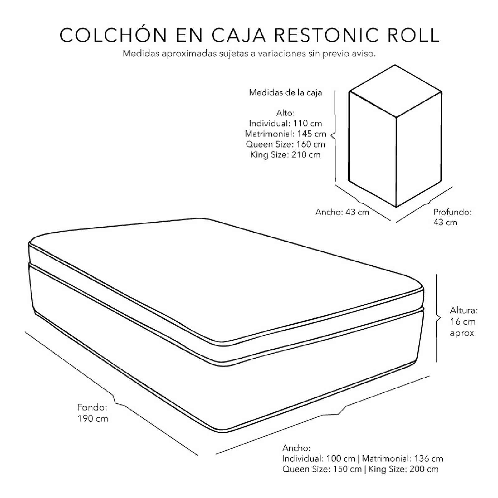 Colchón Queen Size Restonic Roll con Cabecera Dicasa Sigma y Box Rivoli Gris