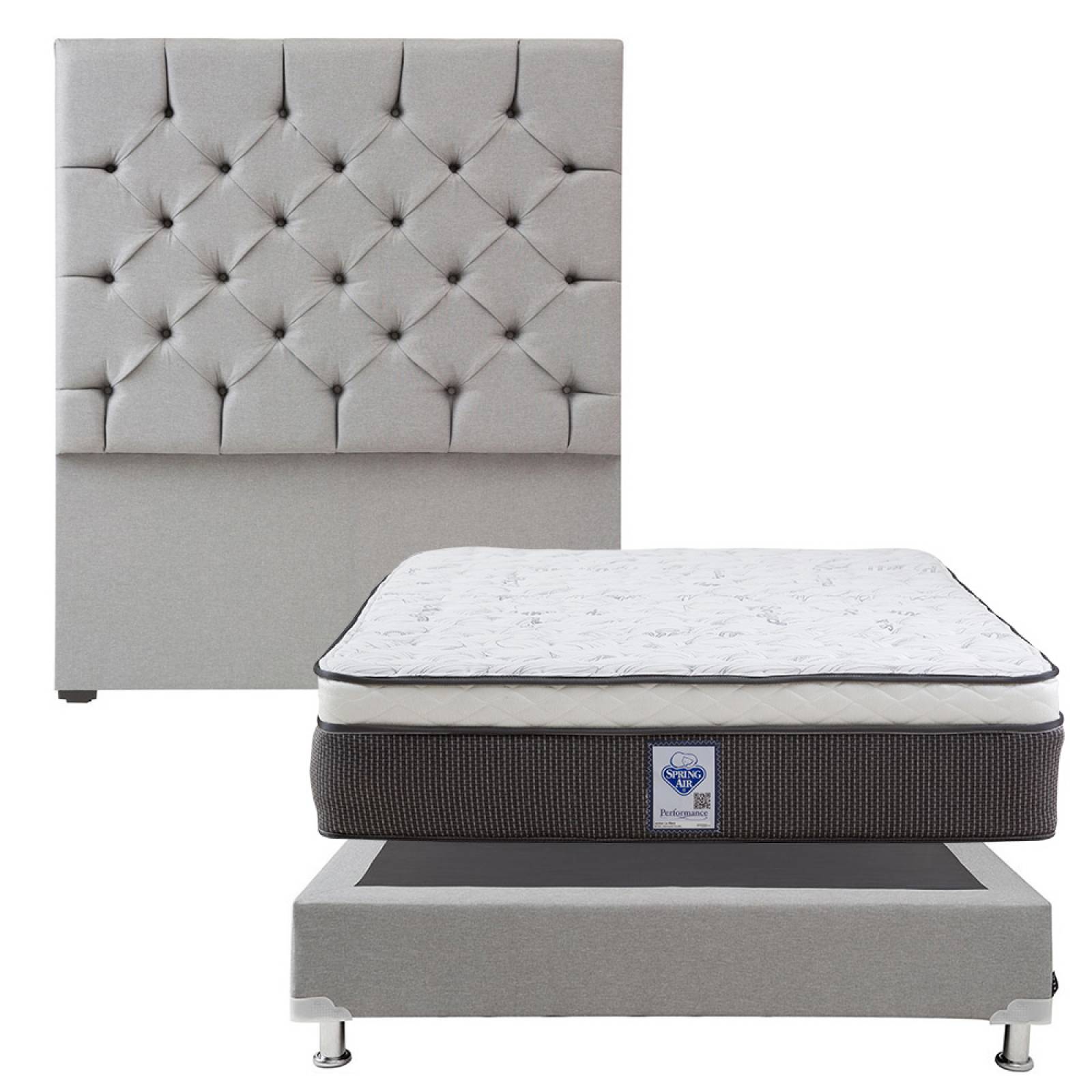 Colchón Matrimonial Spring Air LeMans con Cabecera Dicasa Capri y Box Quantum Gris