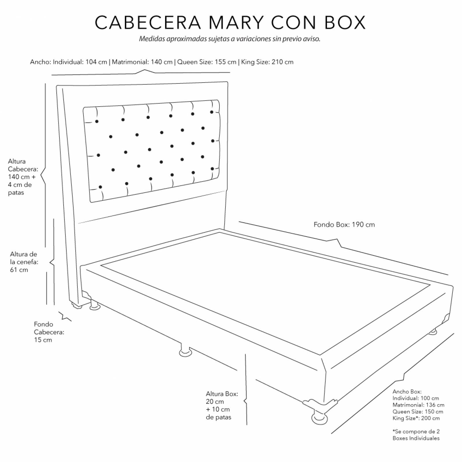 Colchón Matrimonial Restonic Legan con Cabecera Dicasa Mary y Box Orleans Gris