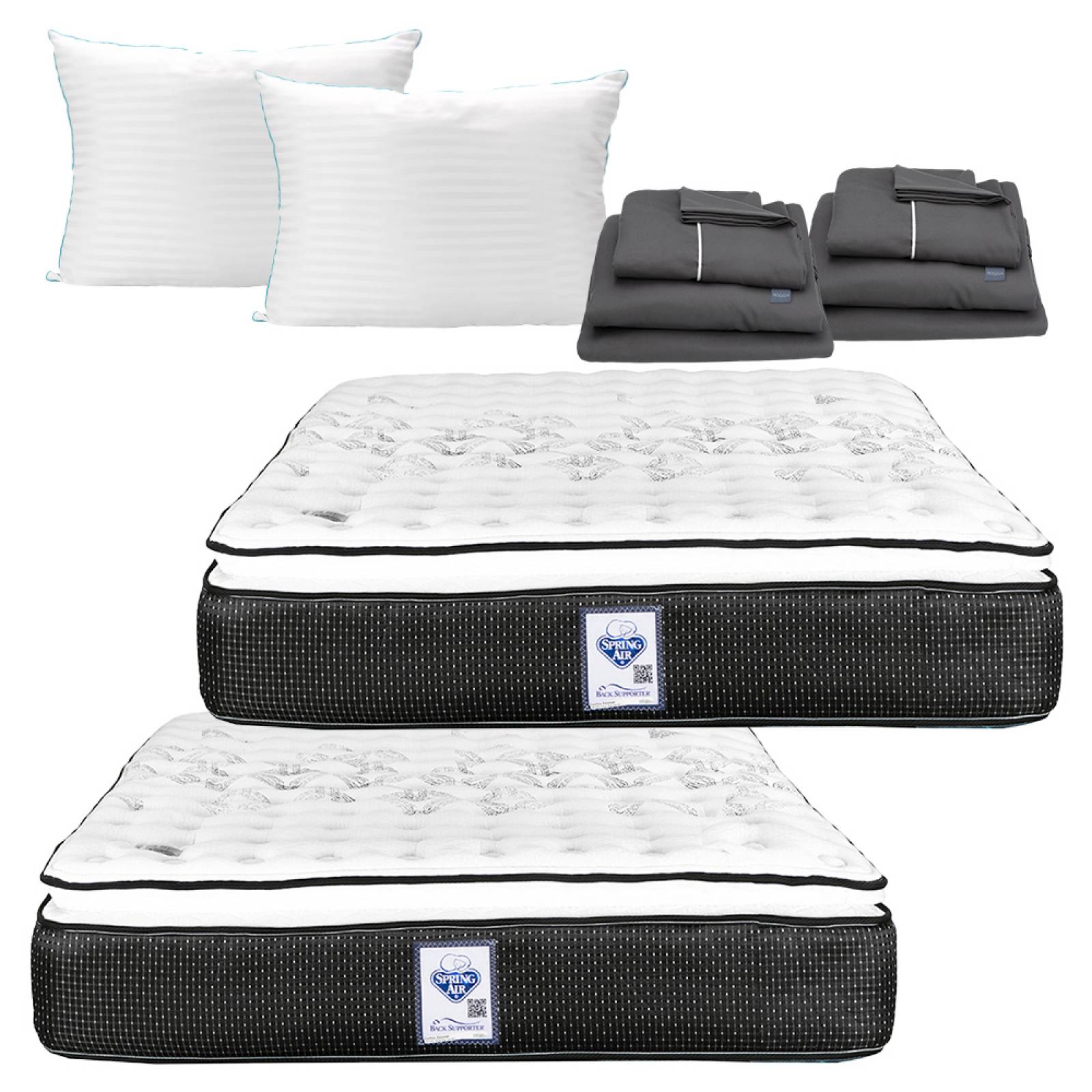2 Colchones Matrimoniales Spring Air Donovan con 2 Almohadas Rogga Royal y 2 Sábanas Royal