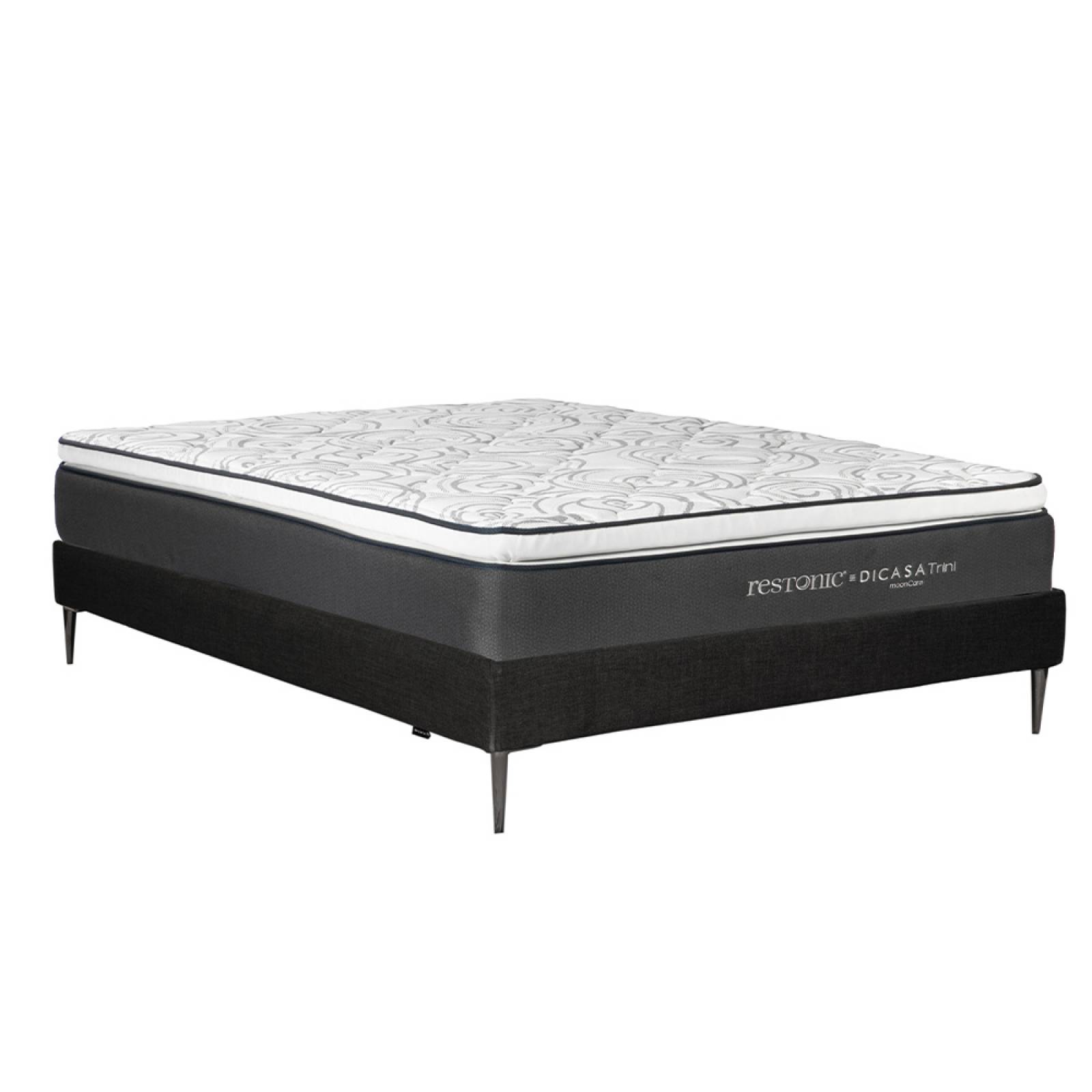 Colchón Matrimonial Dicasa Trini con Base Cama Slim Azul, Protector Cloud, Sábanas Softy, Almohada One y Edredon