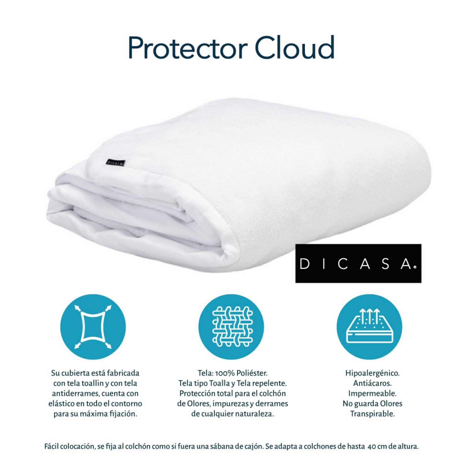 Colchón Matrimonial Dicasa Trini con Base Cama Slim Azul, Protector Cloud, Sábanas Softy, Almohada One y Edredon