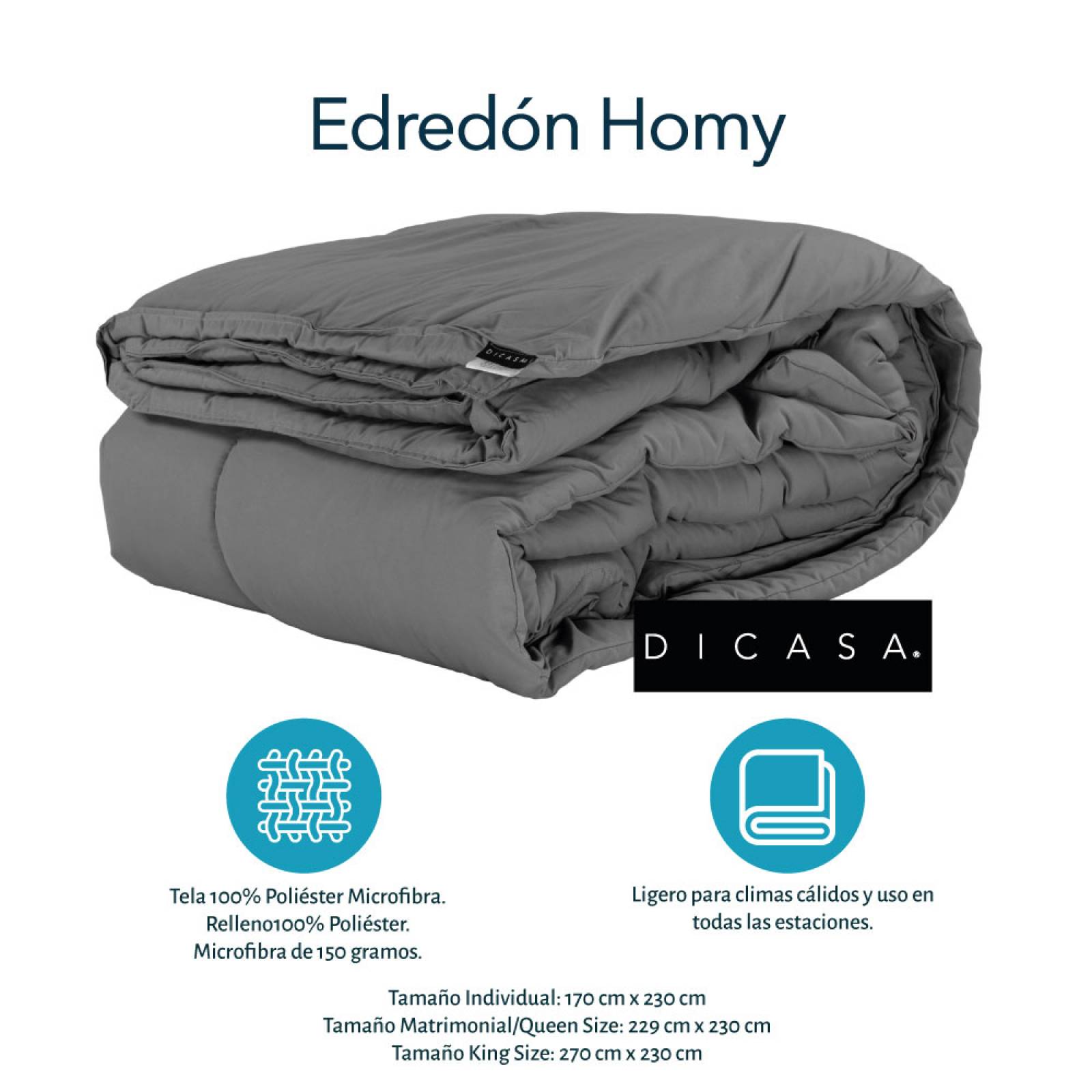 Colchón Matrimonial Dicasa Trini con Base Cama Slim Azul, Protector Cloud, Sábanas Softy, Almohada One y Edredon