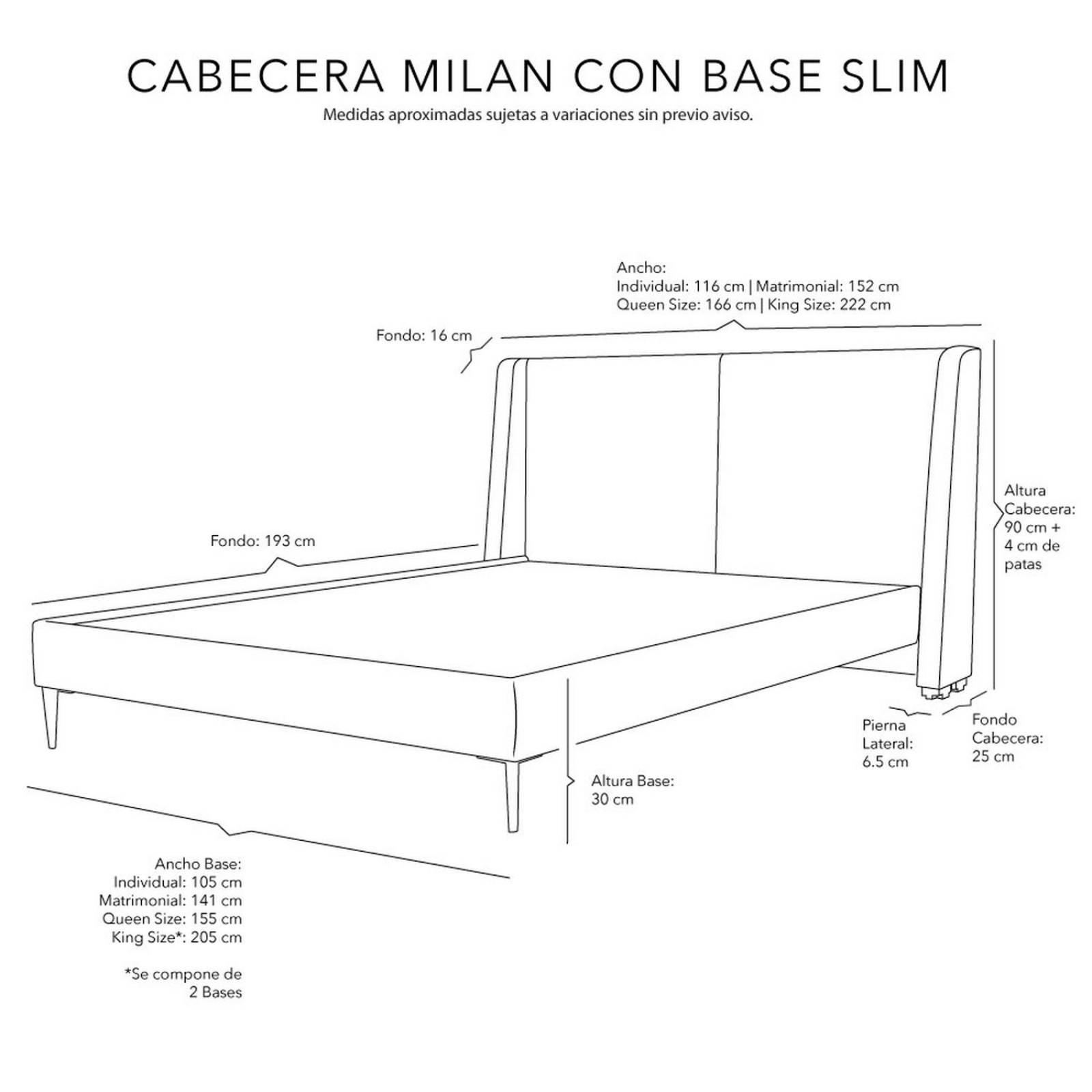 Cabecera Milan + Base Cama Slim 