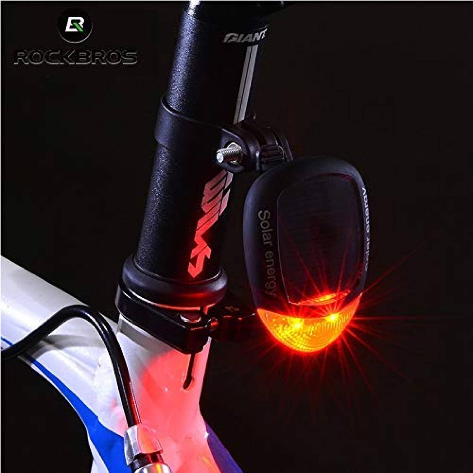 Rockbros - Luz trasera para bicicleta, luz LED de seguridad con energía solar, 3 modos