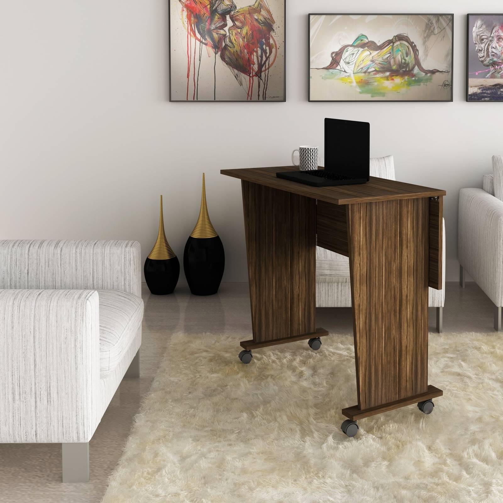 Mueble Escritorio Desmontable c  Ruedas Nogal ME41170006