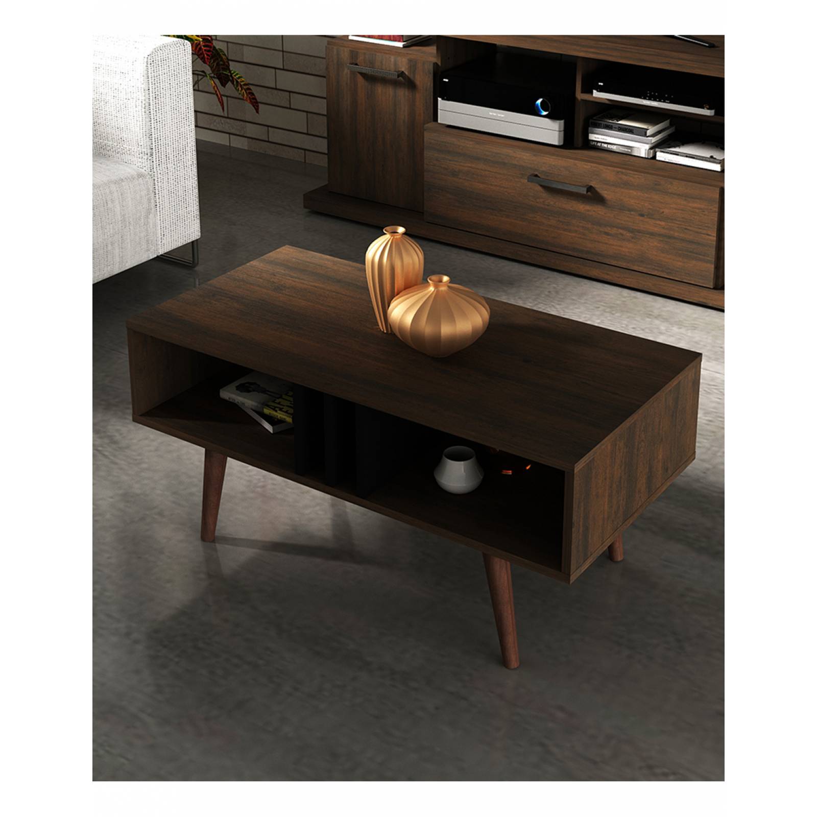 Mesa de Centro con Nichos Color Rustico Modelo MC22260004