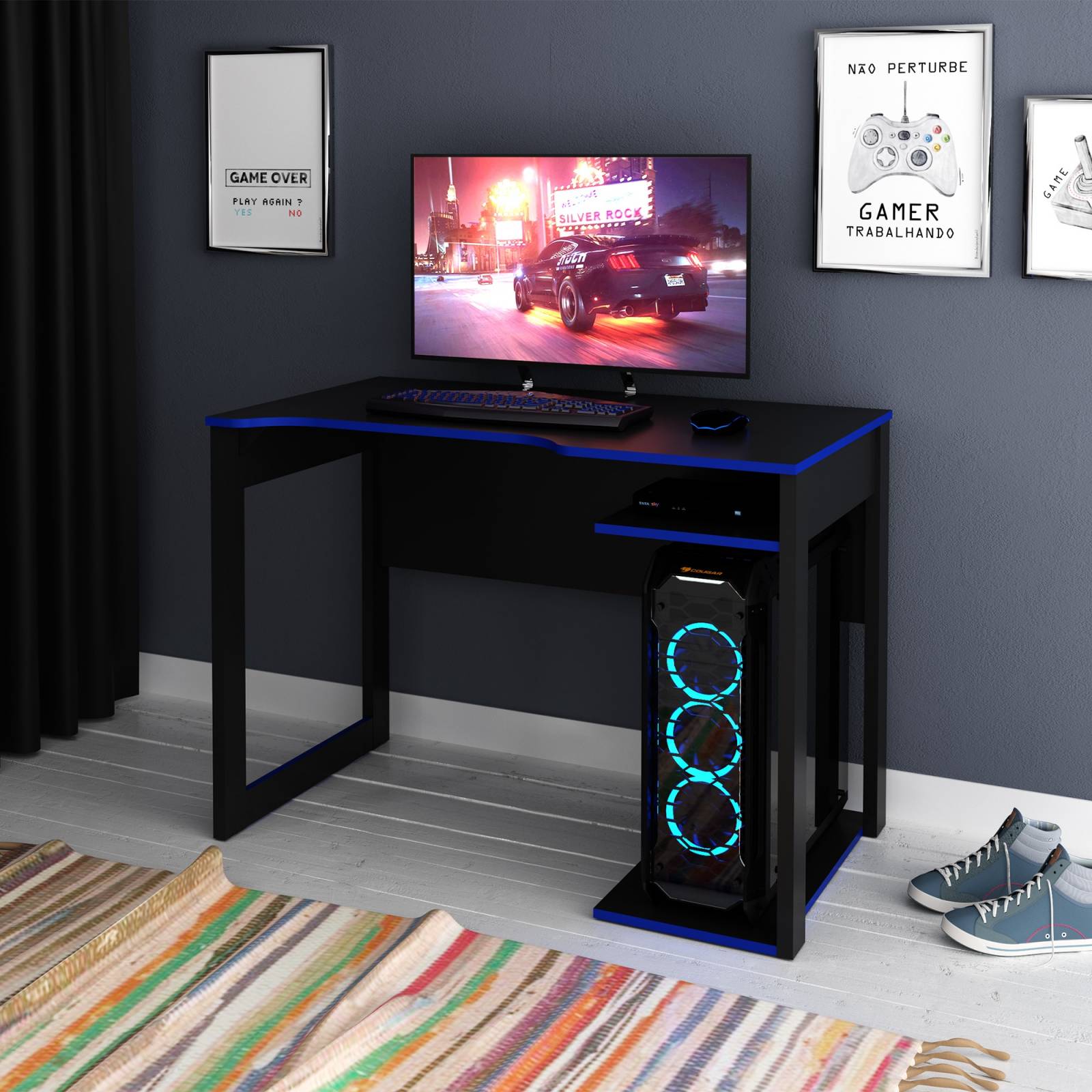 Mueble Escritorio Gamer Moderno Negro Azul ME41610002