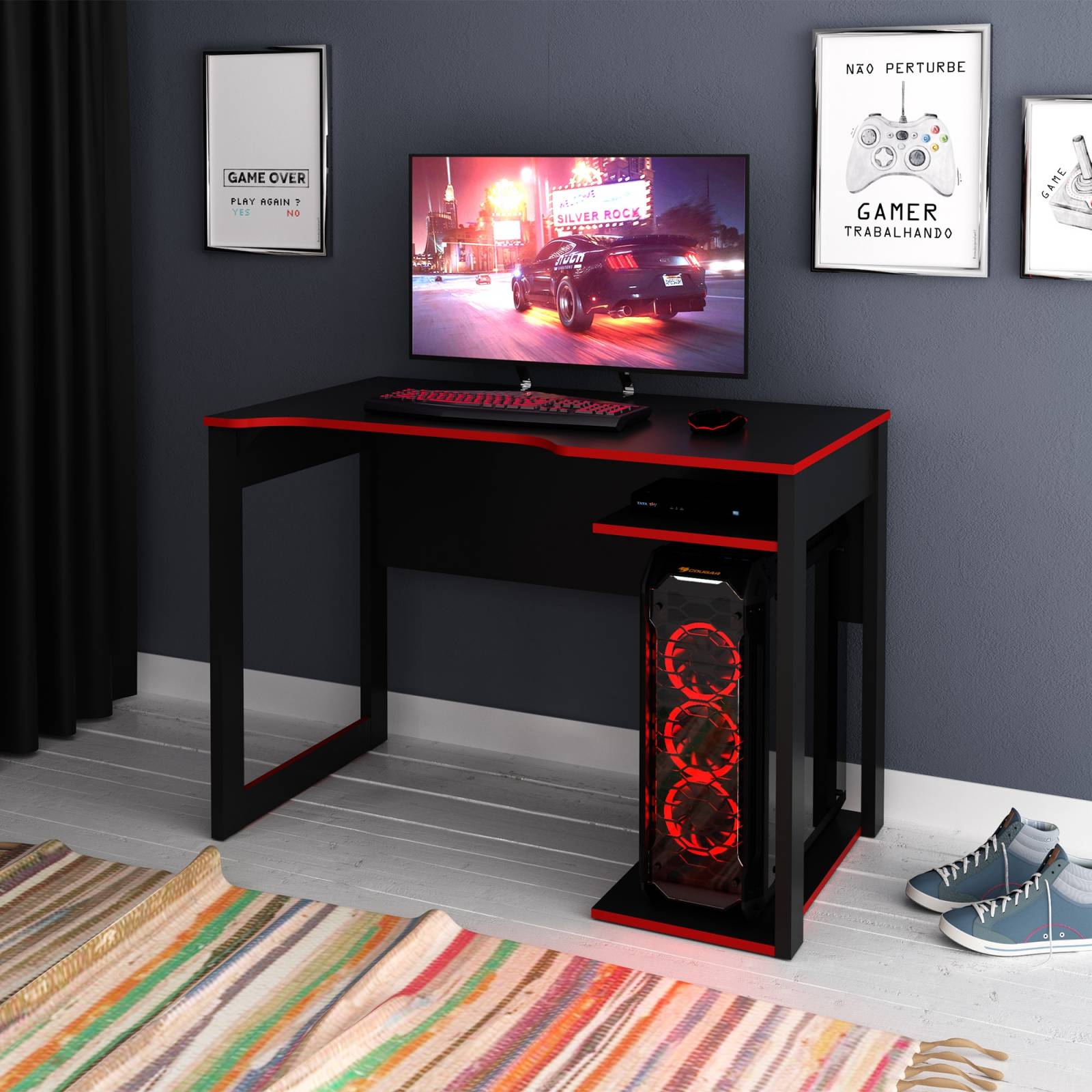 Mueble Escritorio Gamer Moderno Negro Rojo ME41610001