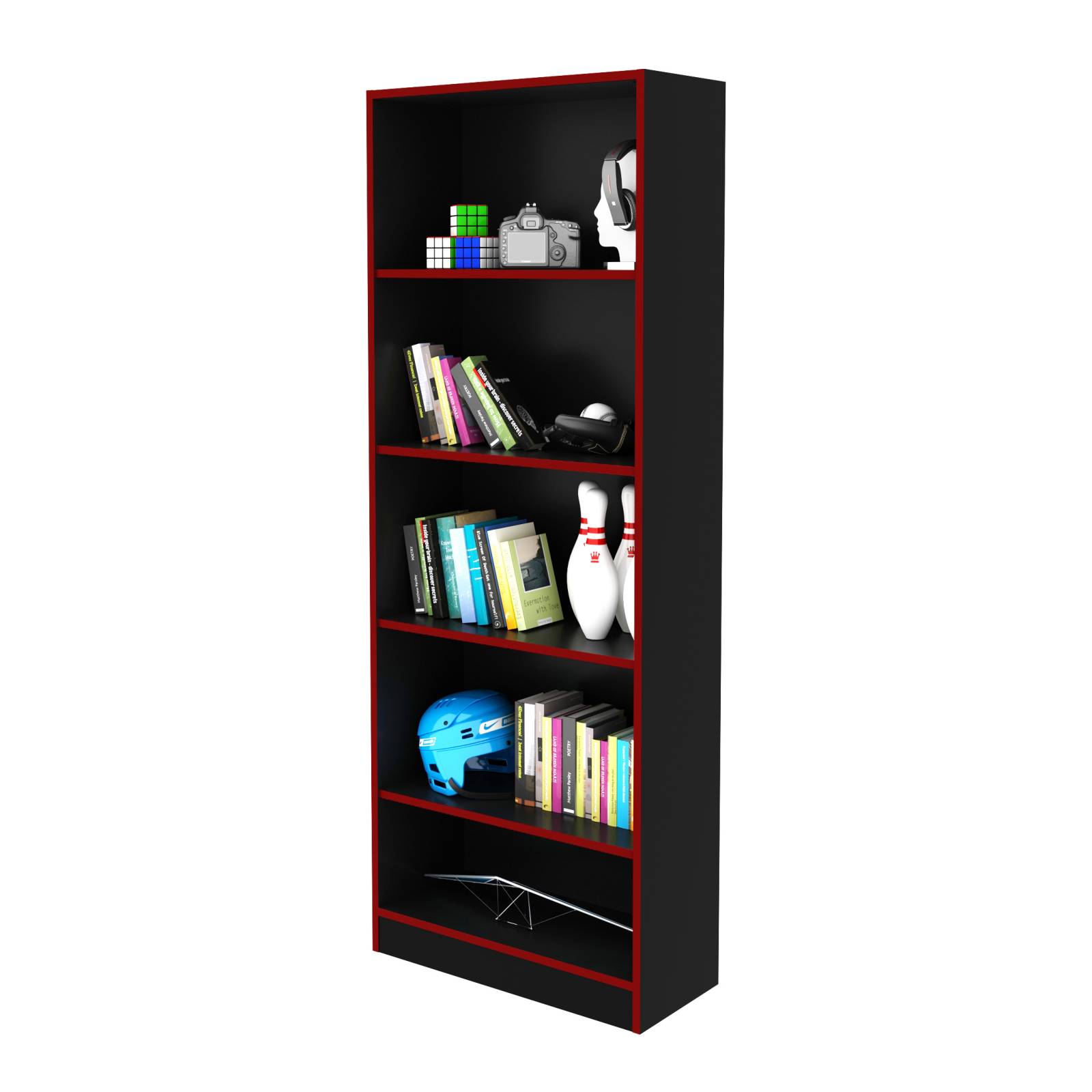 Mueble Librero Estante Oficina Negro Rojo ME41410007