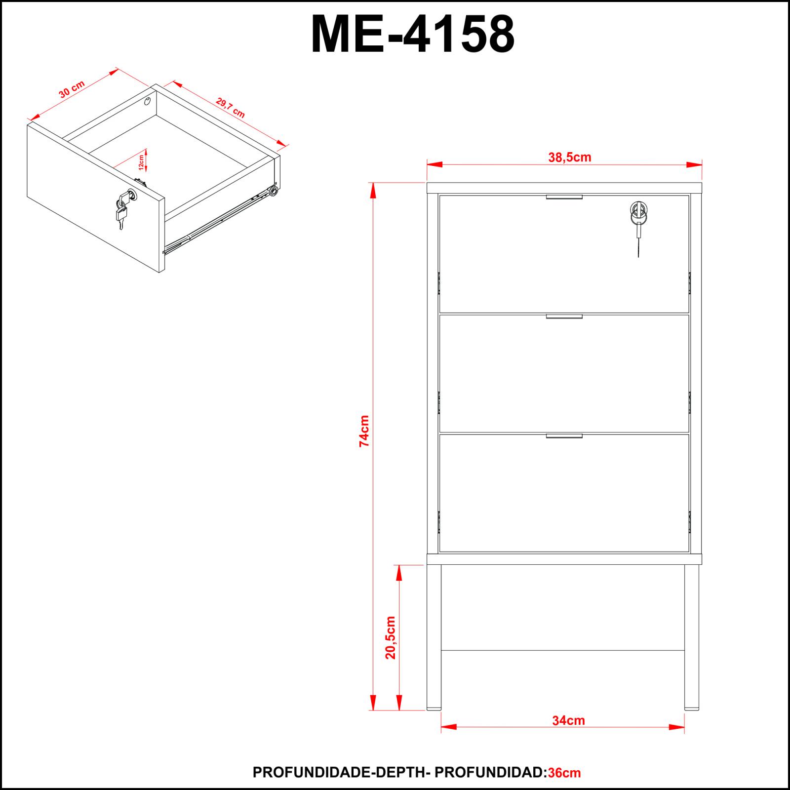 Mueble Archivero con 3 cajones ME41580003 Negro