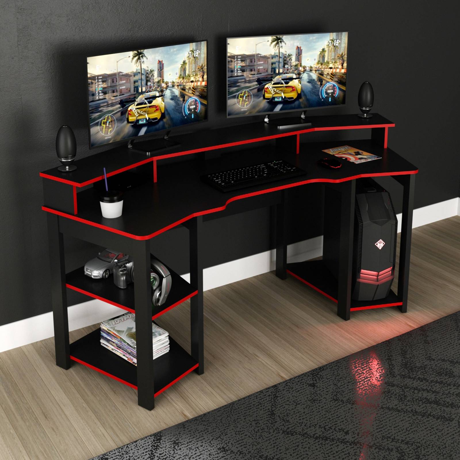 Mueble tipo Escritorio Gamer Negro Rojo Modelo ME41670001