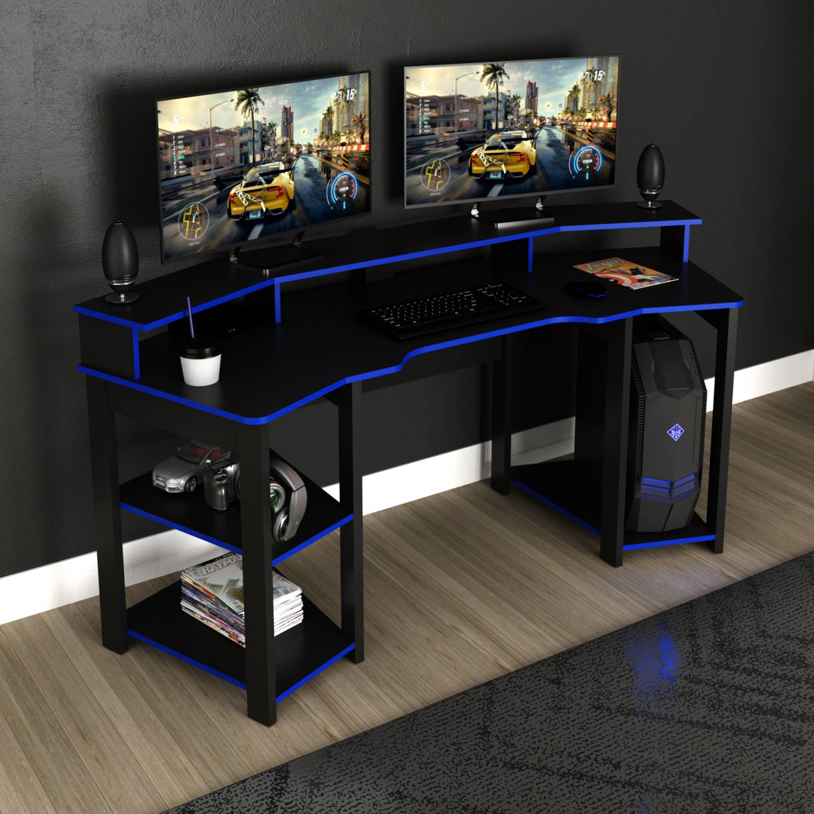 Mueble tipo Escritorio Gamer Negro Azul Modelo ME41670002