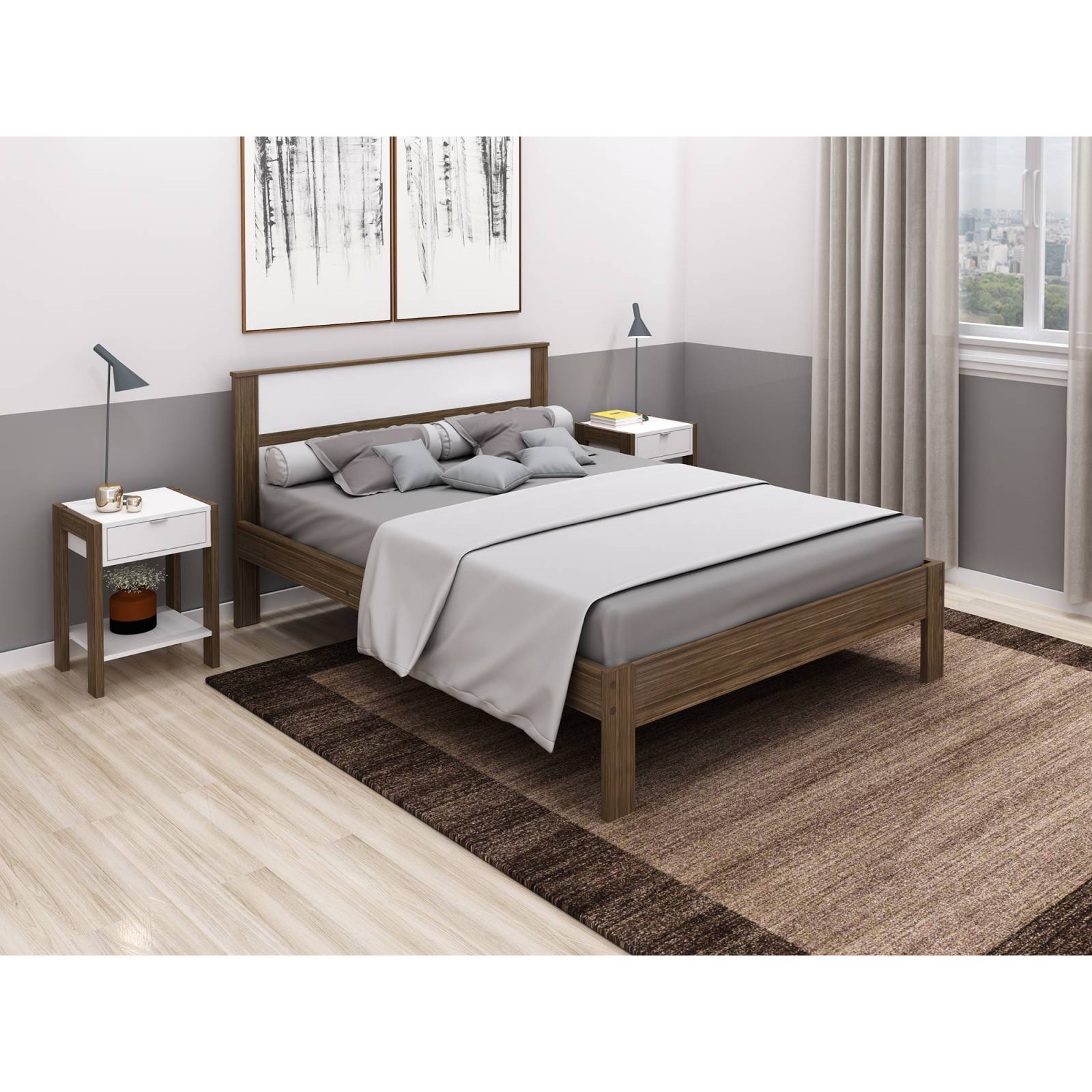 Mueble Cama Matrimonial Color Nogal Blanco CM80050001