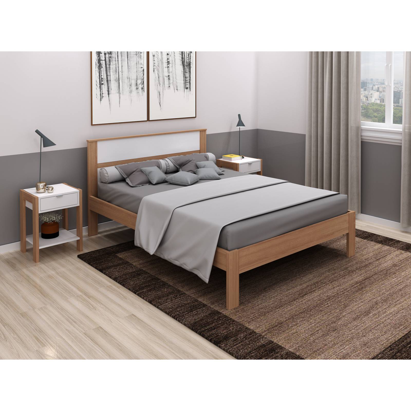 Mueble Cama Matrimonial Color Almendra Blanco CM80050002