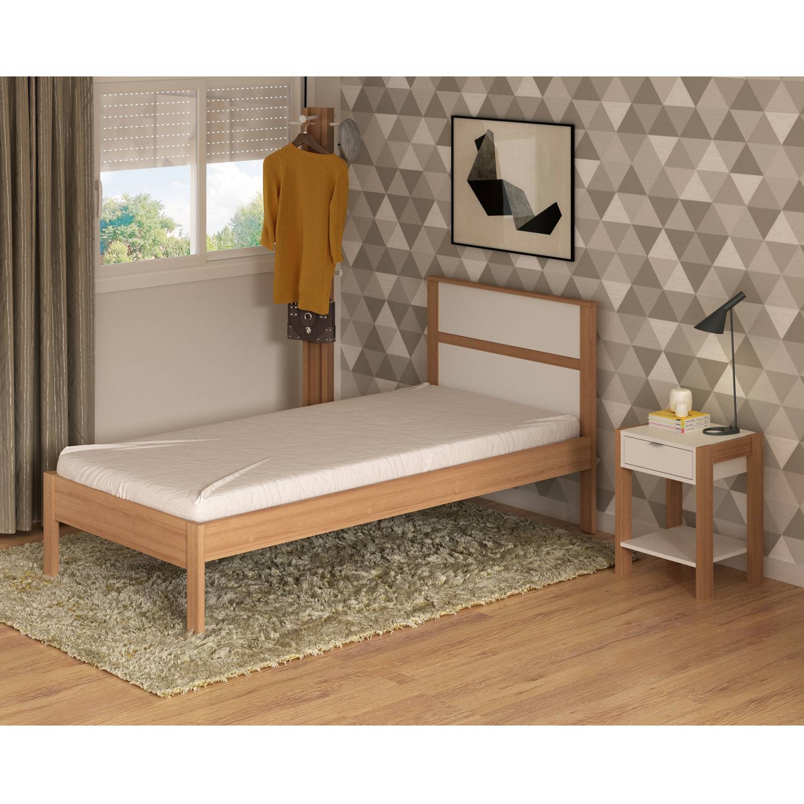 Mueble Cama Individual Almendra Blanco Modelo CM80110002