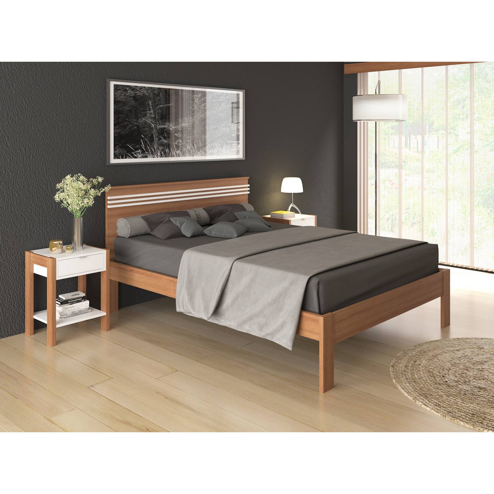 Mueble Cama Matrimonial Almendra Blanco Modelo CM80090002