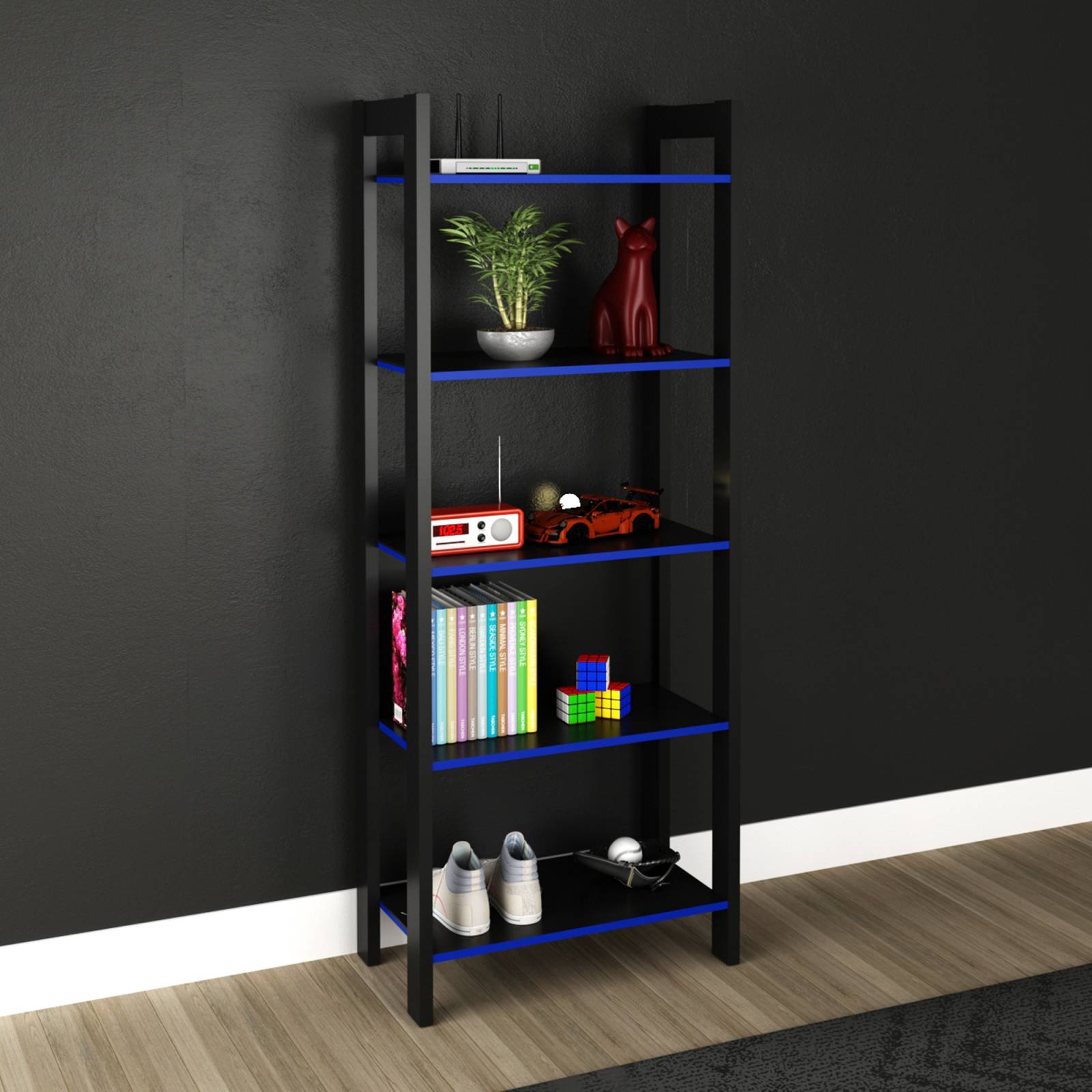 Mueble Librero Linea Gamer Negro Azul Modelo ME41660001