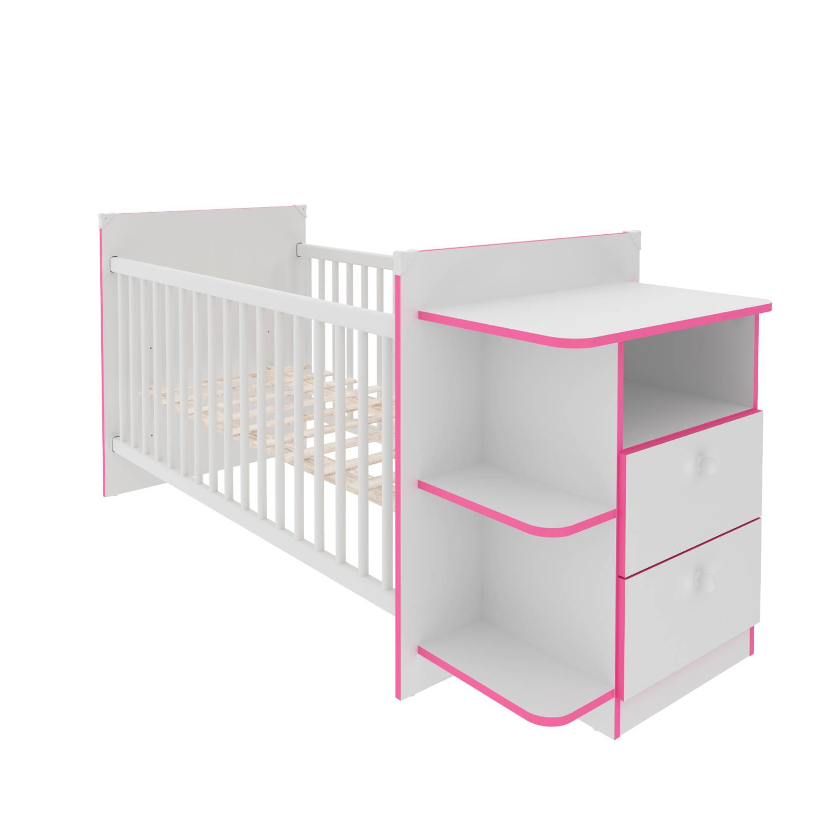 Cuna con Cajonera Color Blanco Rosa Mate Premium