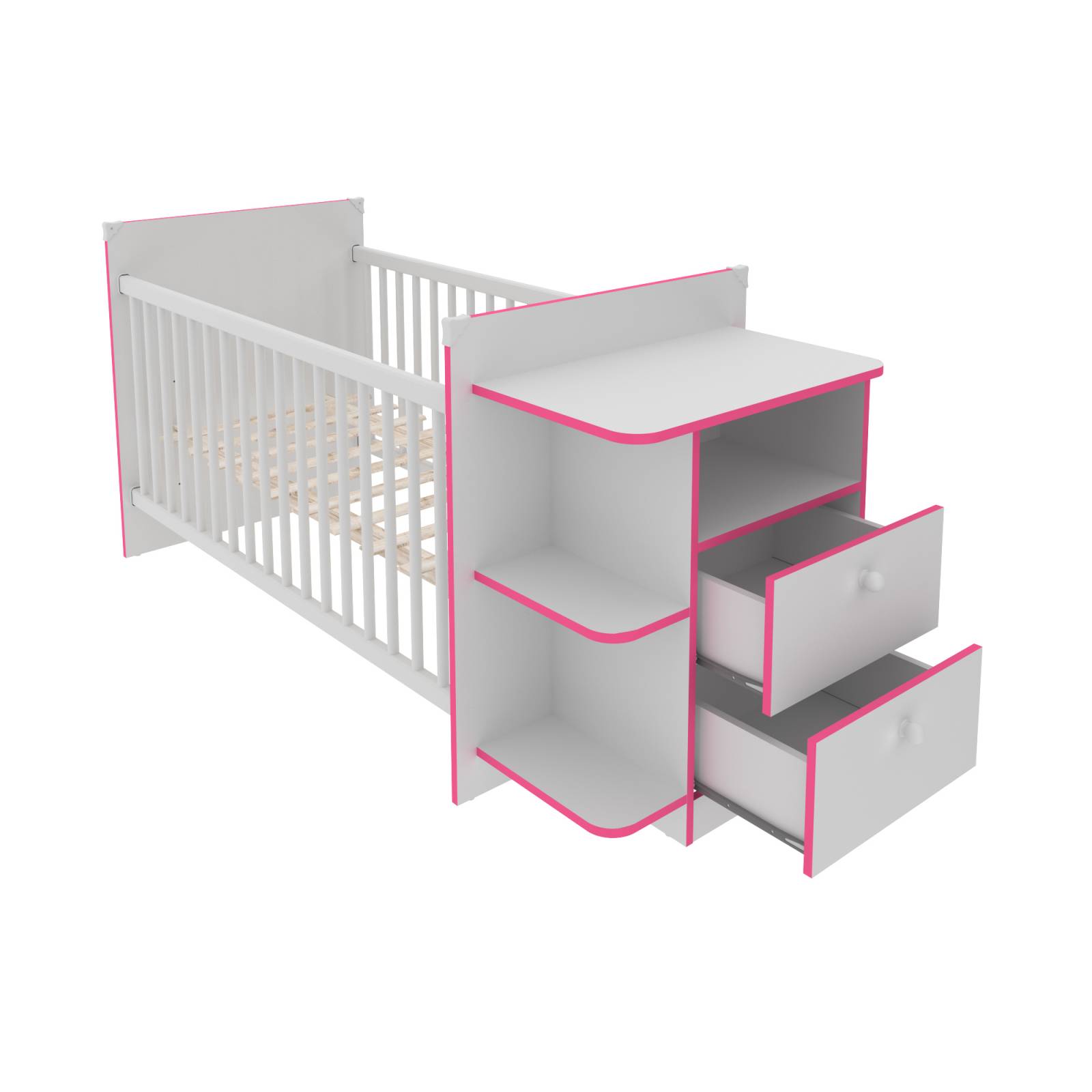 Cuna con Cajonera Color Blanco Rosa Mate Premium