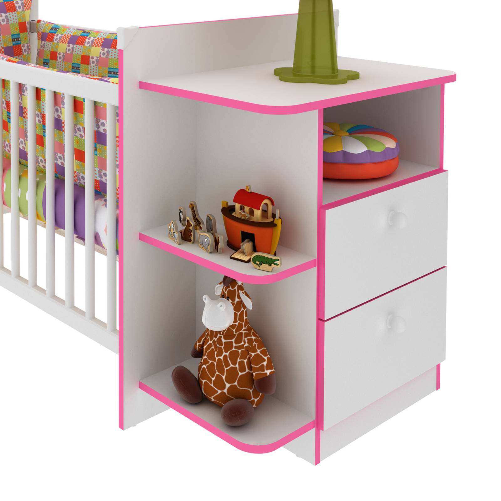 Cuna con Cajonera Color Blanco Rosa Mate Premium