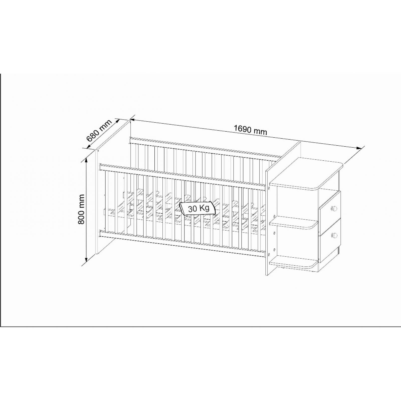 Cuna con Cajonera Color Blanco Rosa Mate Premium