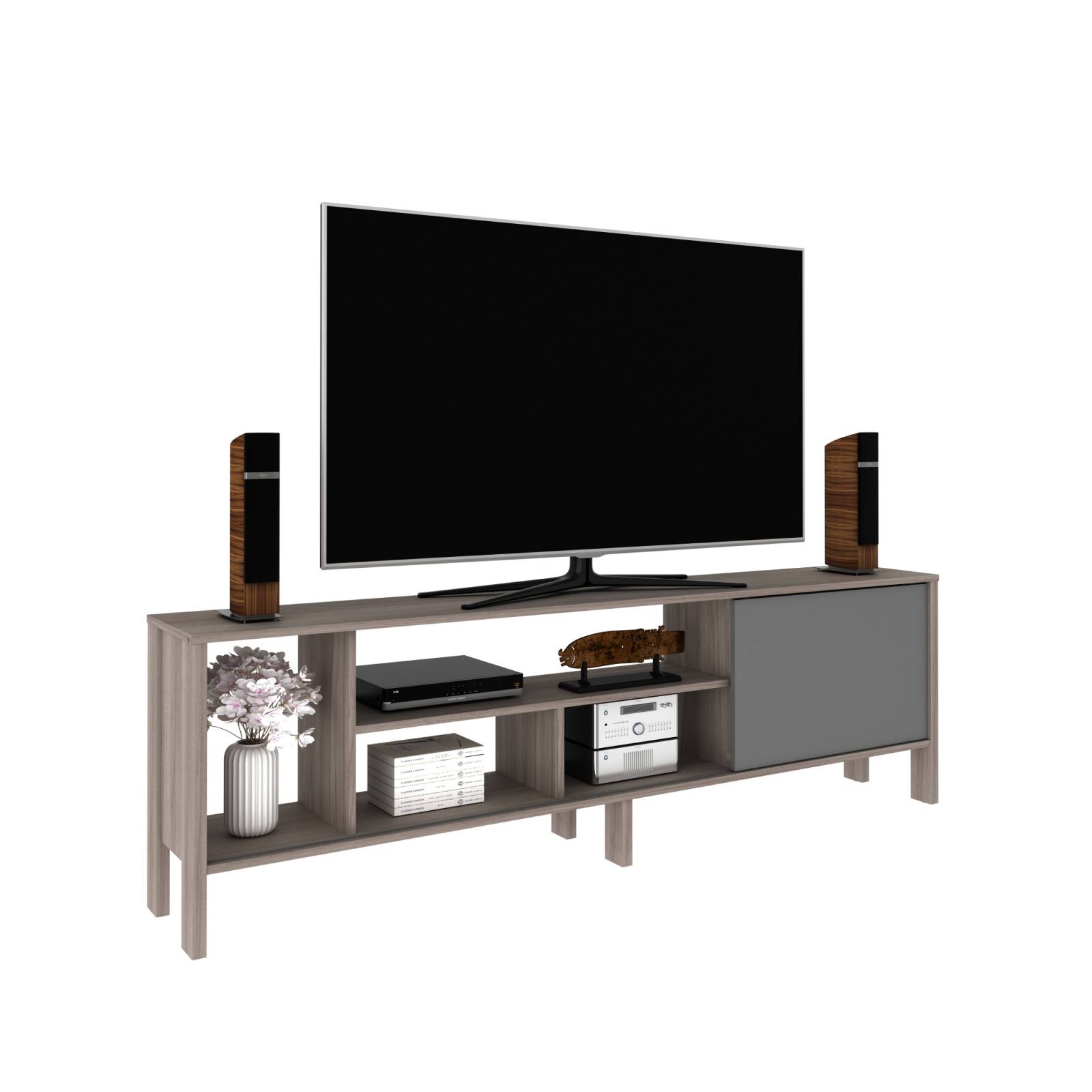Mueble Para TV 65 Rack Moderno Con Puerta Corrediza Carvalho