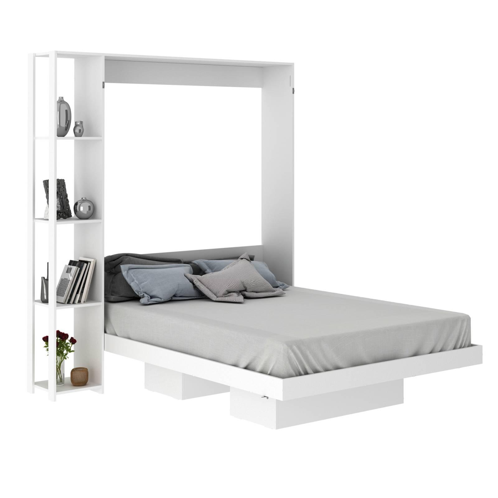 Base De Cama Matrimonial Abatible Con Estantes A22 Blanco