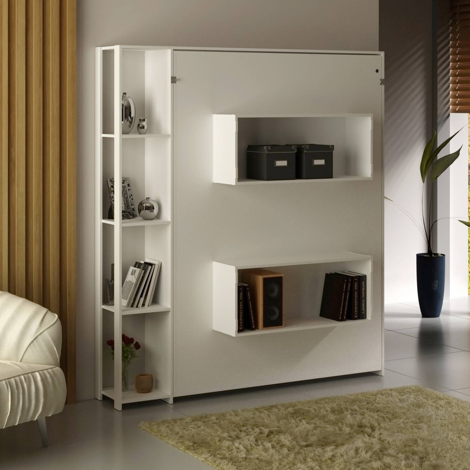 Base De Cama Matrimonial Abatible Con Estantes A22 Blanco