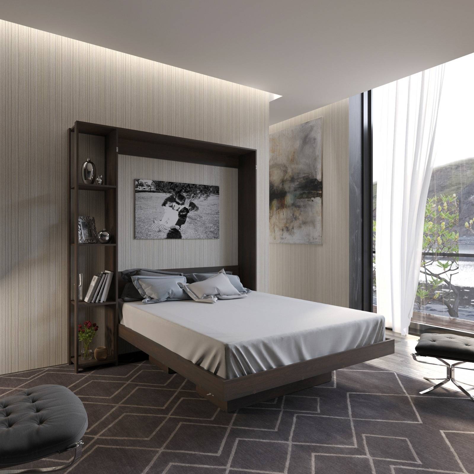 Base De Cama Matrimonial Abatible Con Estantes A22 Rústico