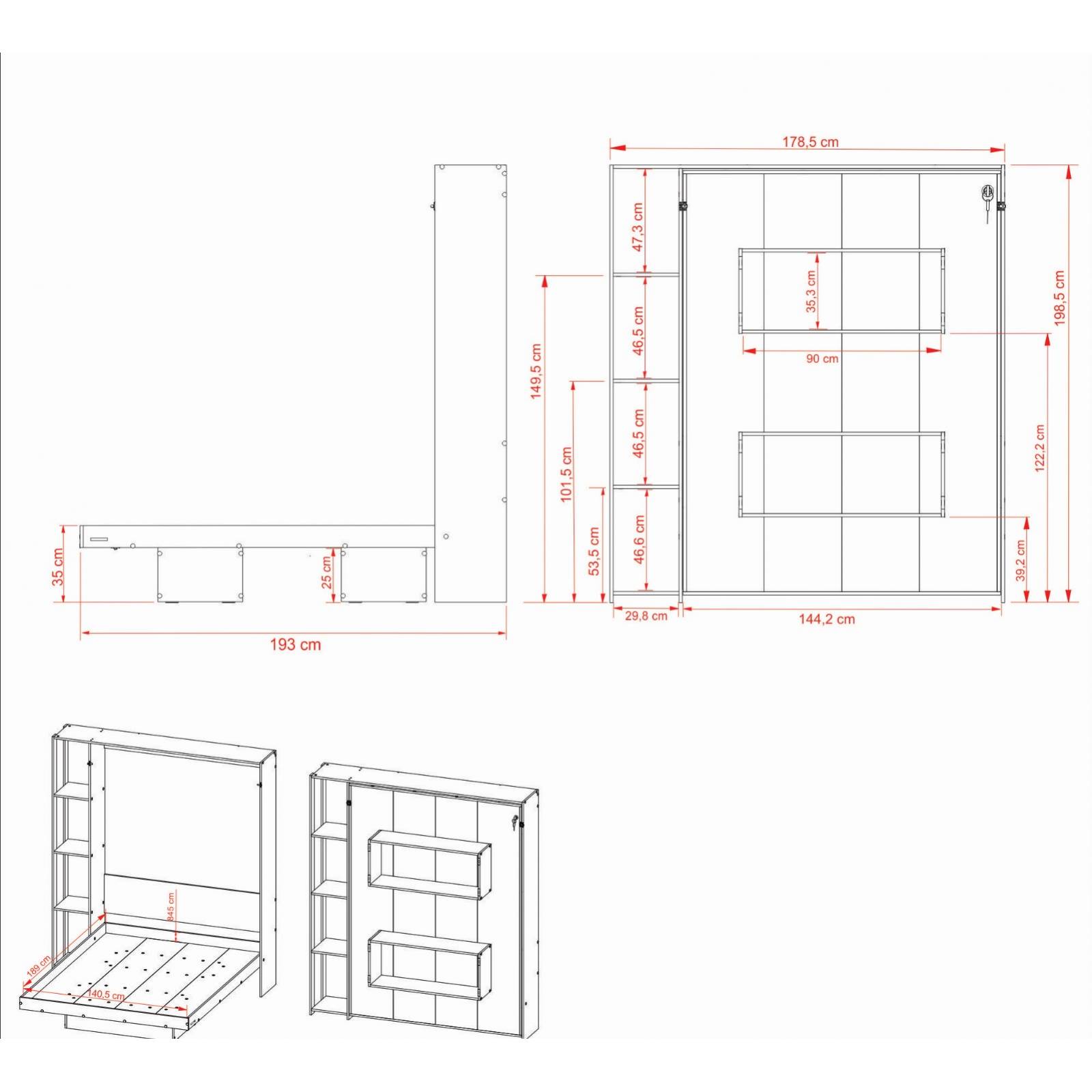 Base De Cama Matrimonial Abatible Con Estantes A22 Rústico