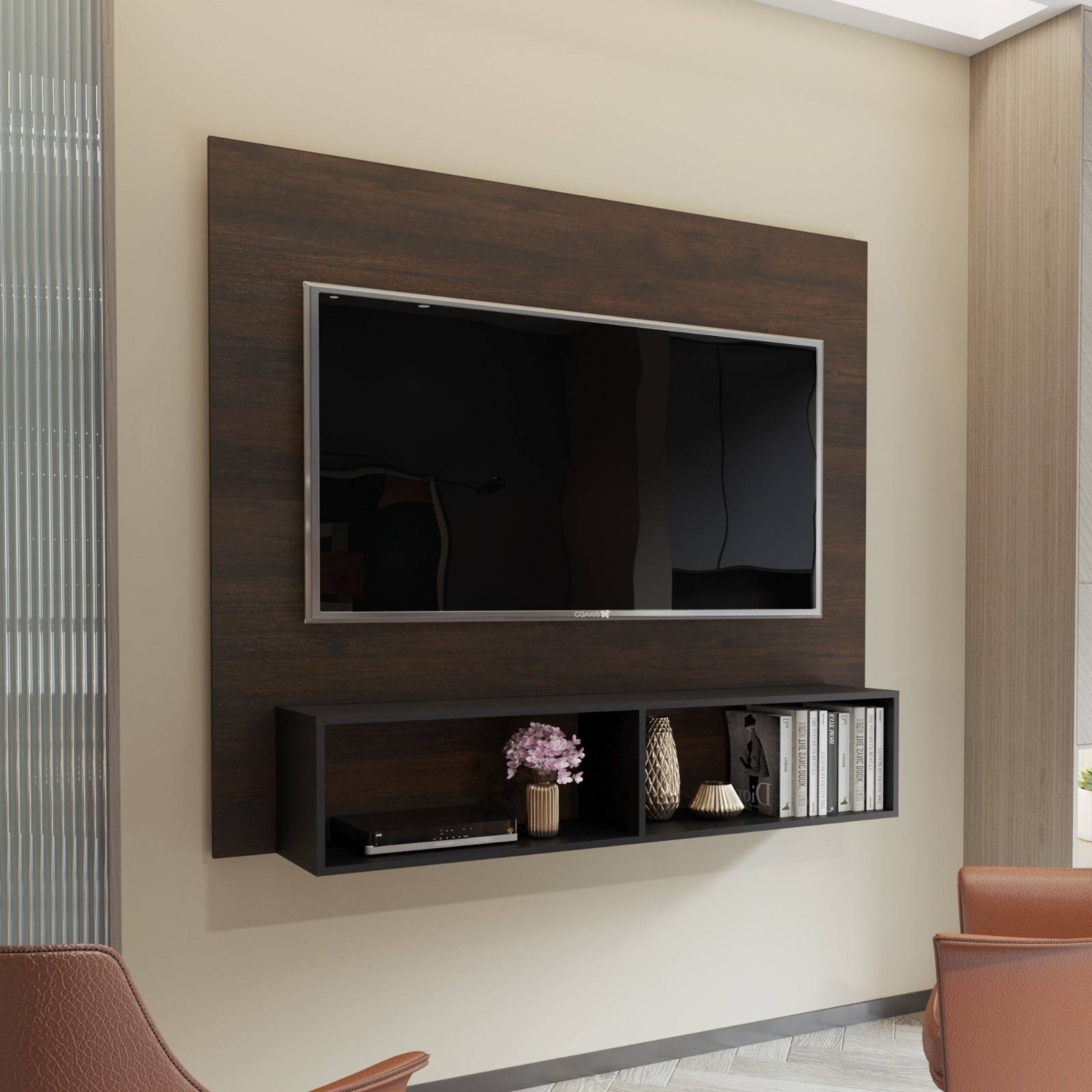 Mueble Para TV 50 Pulg  A 65 Pulg  Panel Con Repisa Rústico Negro