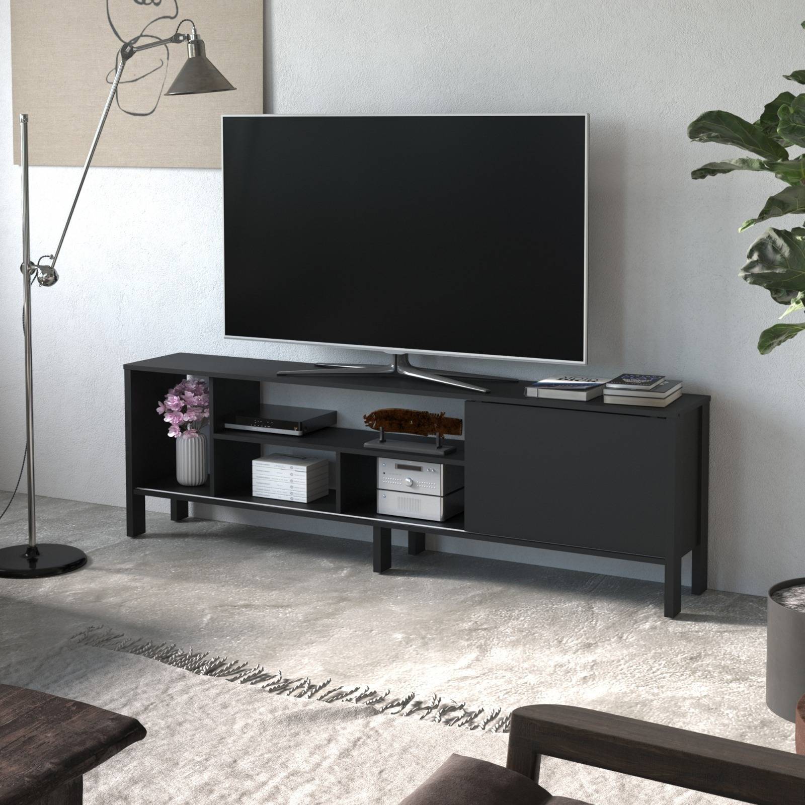 Mueble Para TV 65 Pulg  Rack Moderno Con Puerta Corrediza Negro