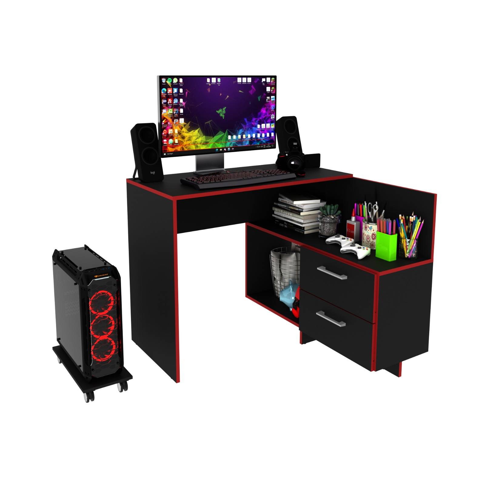 Pack Muebles Gaming, Muebles Oficina, Mesa Gaming, Escritorios de  Ordenador, Escritorios de Habitación para Estudiar, Escritorio Gaming,  Mobiliario Oficina, Color Negro (Mesa Gamer + 2 Estanterías) LED Incluido -  AliExpress