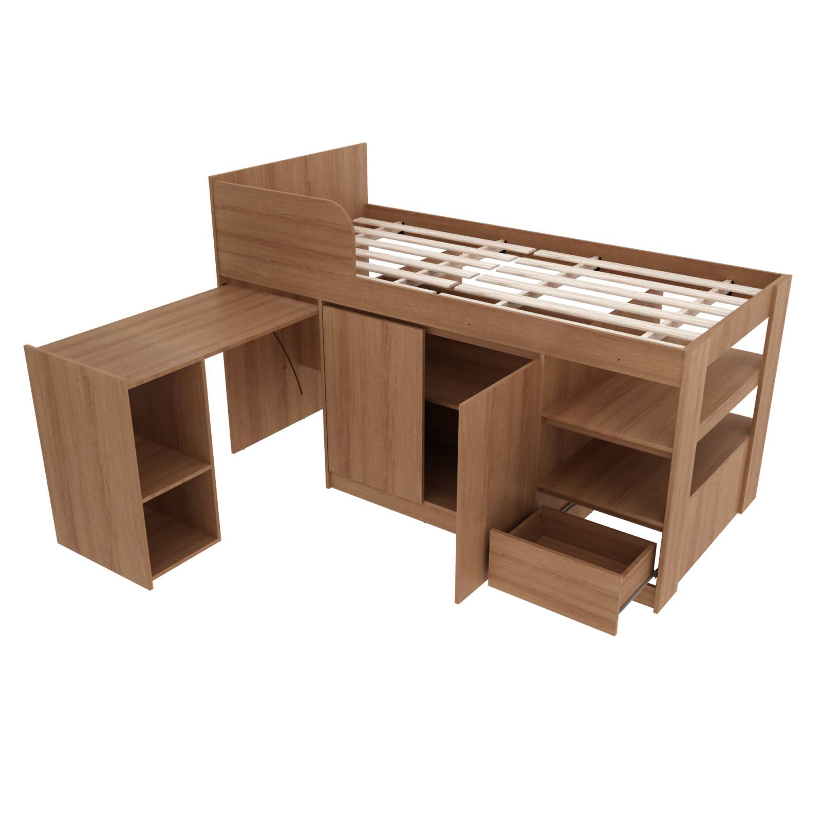 Mueble Cama Individual color Almendra con Escritorio Modelo CM80210001.