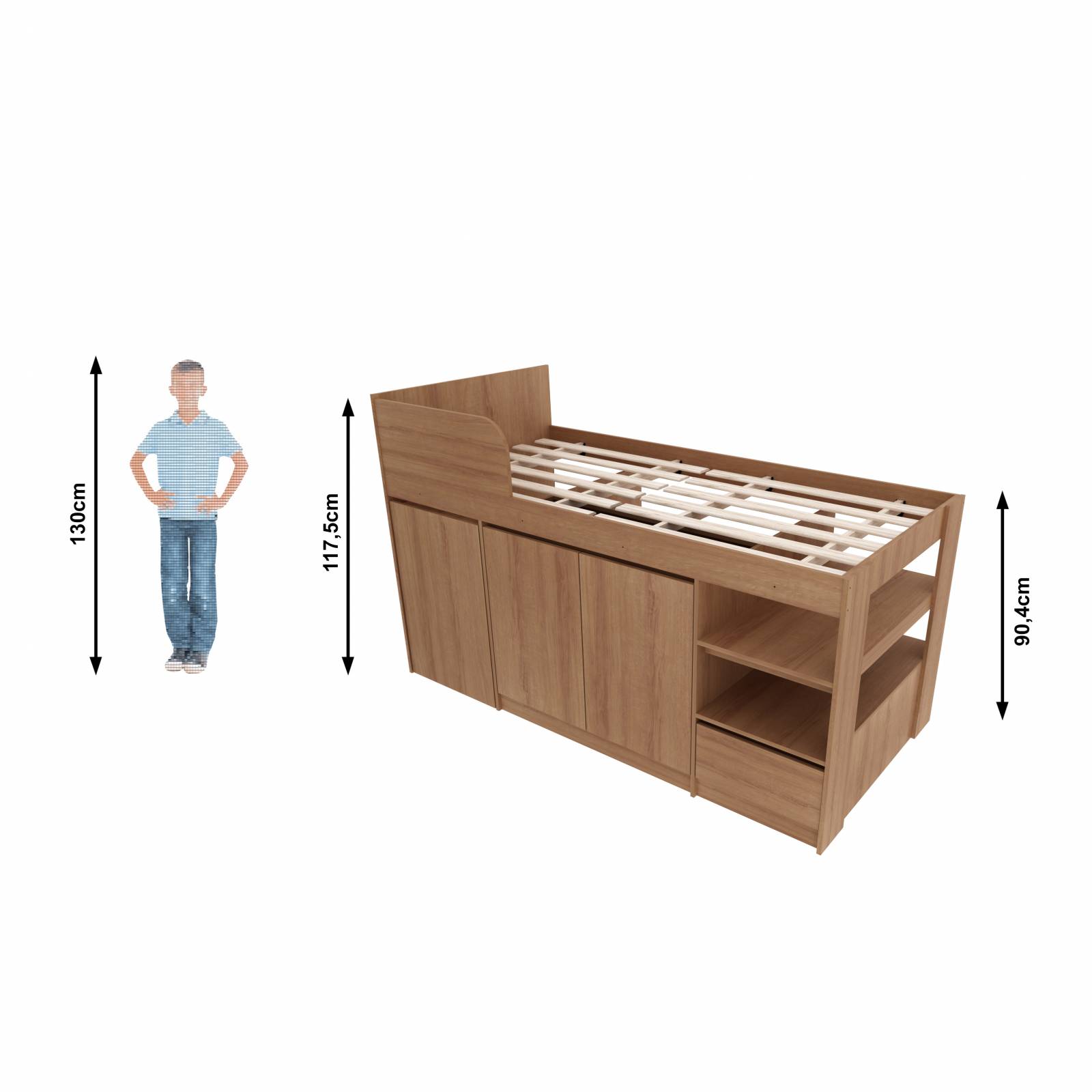 Mueble Cama Individual color Almendra con Escritorio Modelo CM80210001.