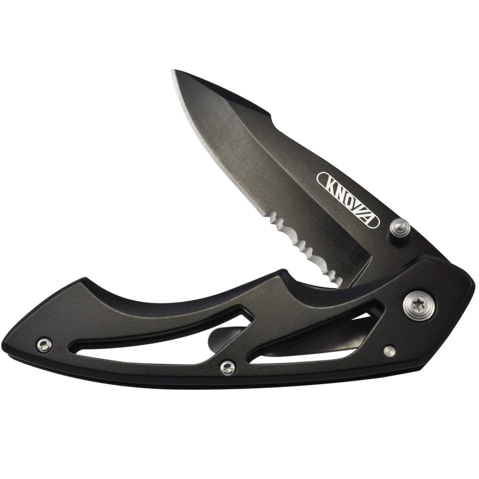 Knova Navaja/cuchillo plegable abatible de acero inoxidable 3" con seguro liberador y clip de bolsillo