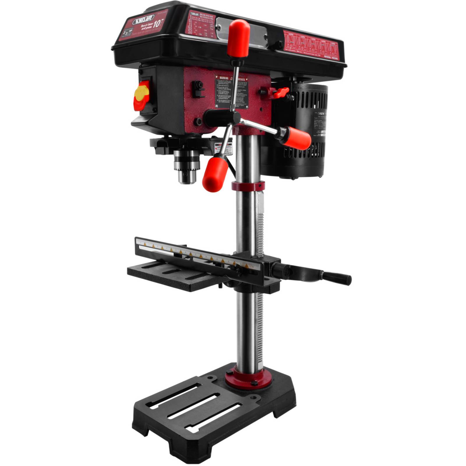Knova Taladro profesional Columna de Banco de 10" 2/3 H.P 6 Amp. 120 V. 60 Hz. 3,100 R.P.M. mesa inclinable 45 grados Carrera de husillo 2"