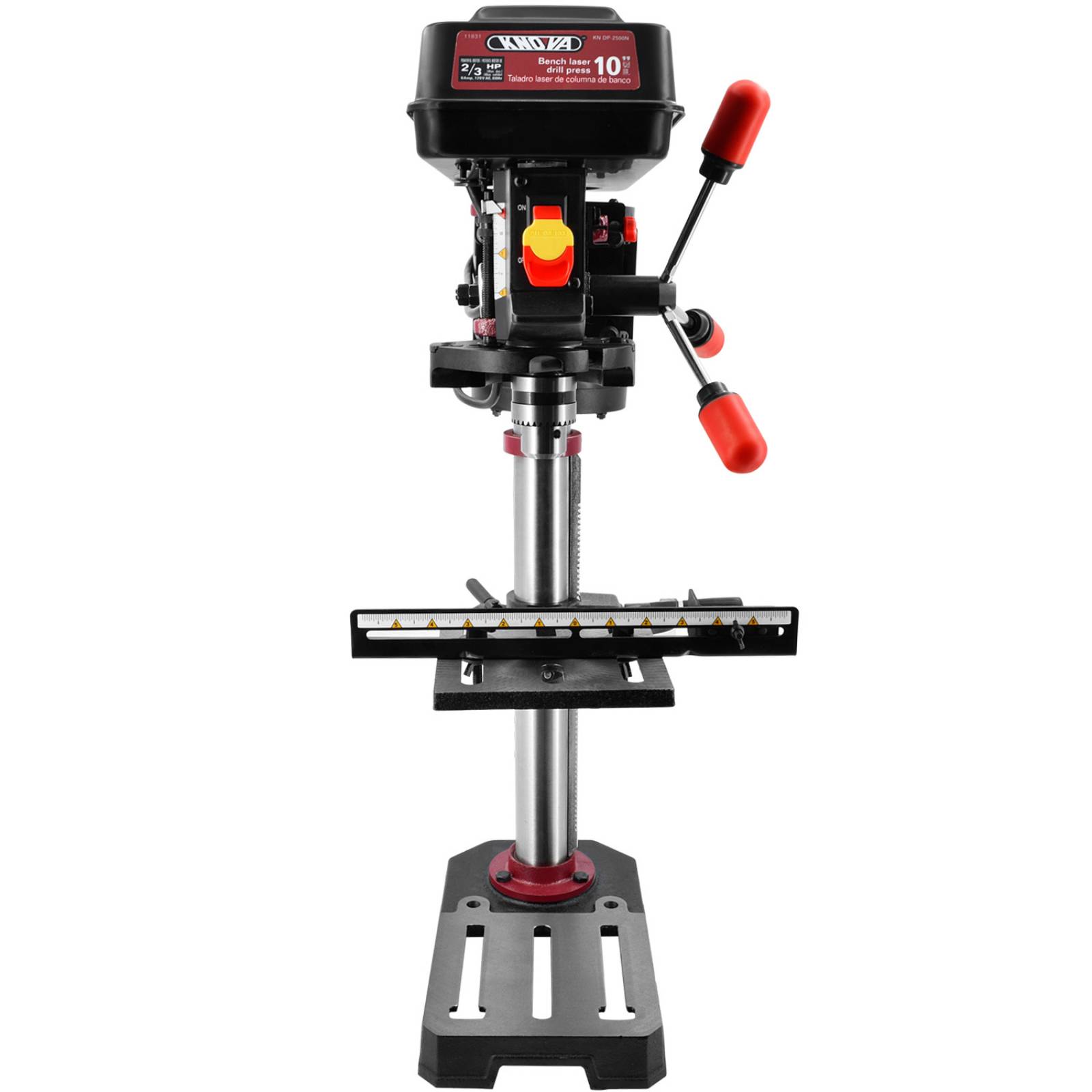 Knova Taladro profesional Columna de Banco de 10" 2/3 H.P 6 Amp. 120 V. 60 Hz. 3,100 R.P.M. mesa inclinable 45 grados Carrera de husillo 2"