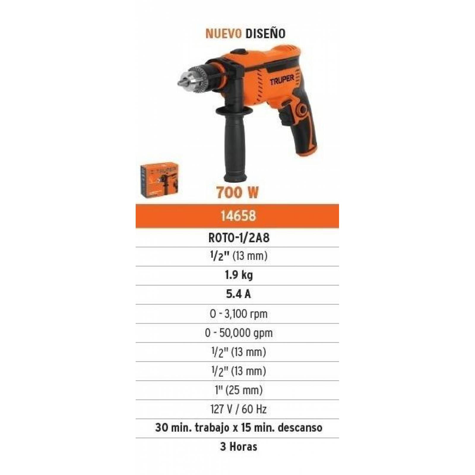 Rotomartillo 1/2" 750 W, profesional, Truper 