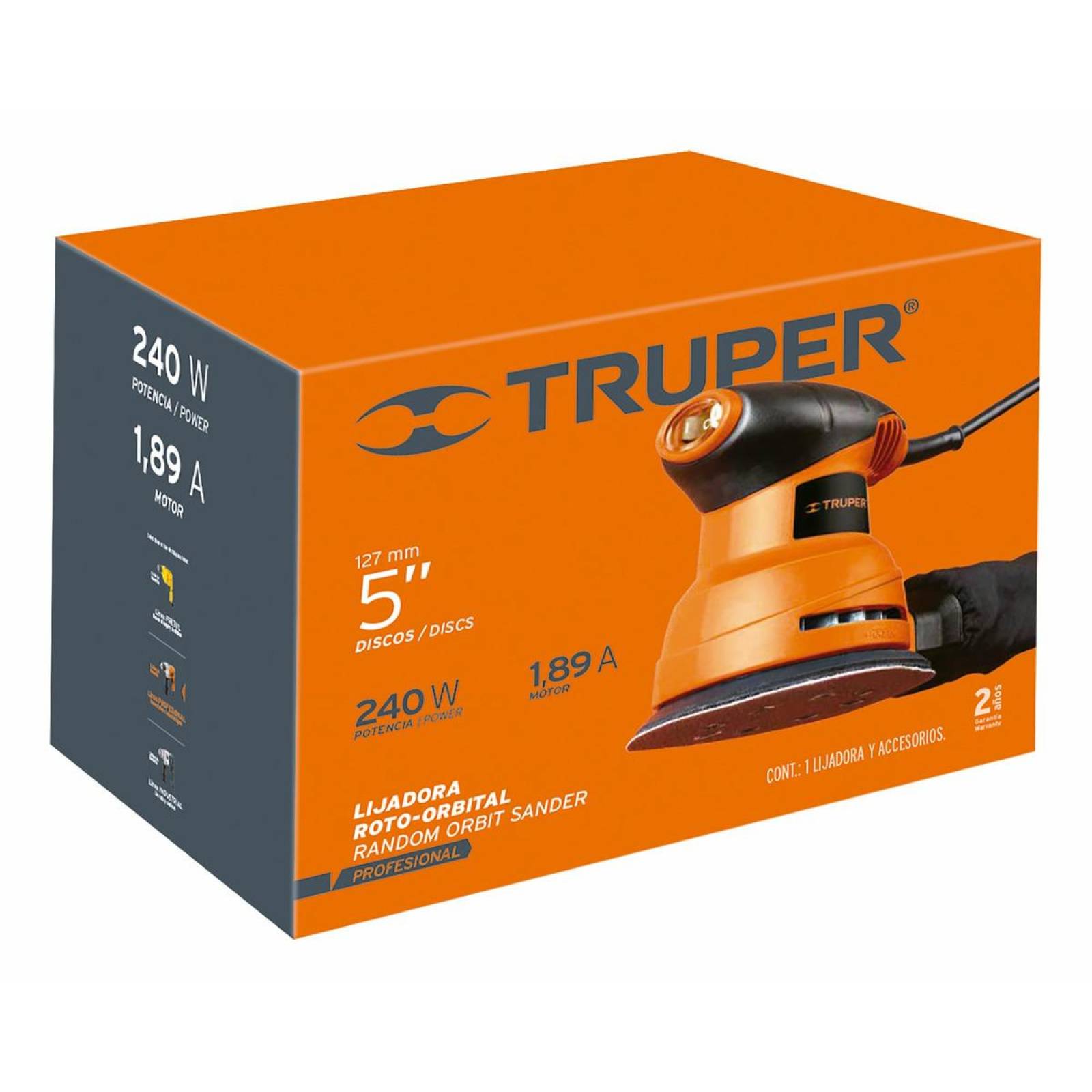 Lijadora roto orbital 5" 260 W, profesional, Truper 