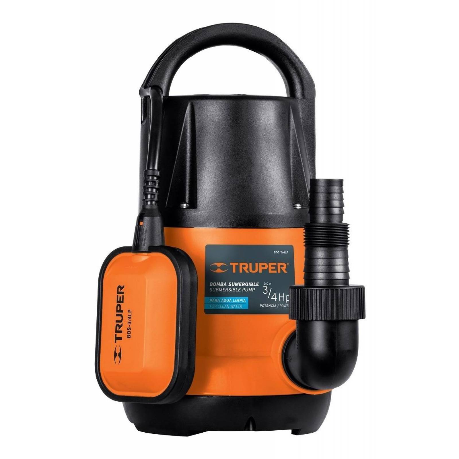 Bomba sumergible plástica, 3/4 HP para agua limpia, Truper