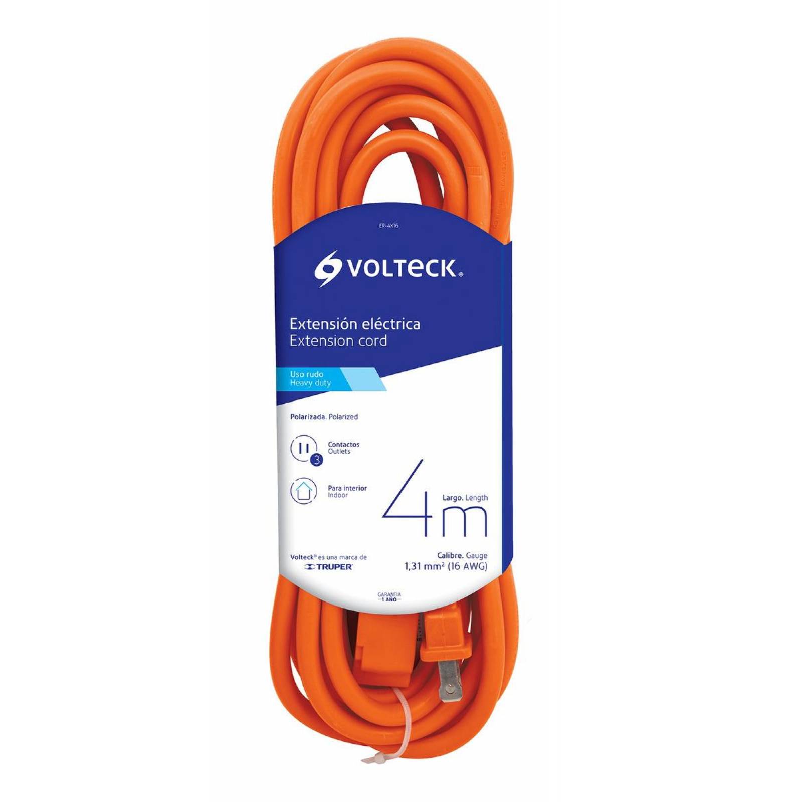 Extensión Eléctrica Uso Rudo 4 M Calibre 16 Volteck 48043