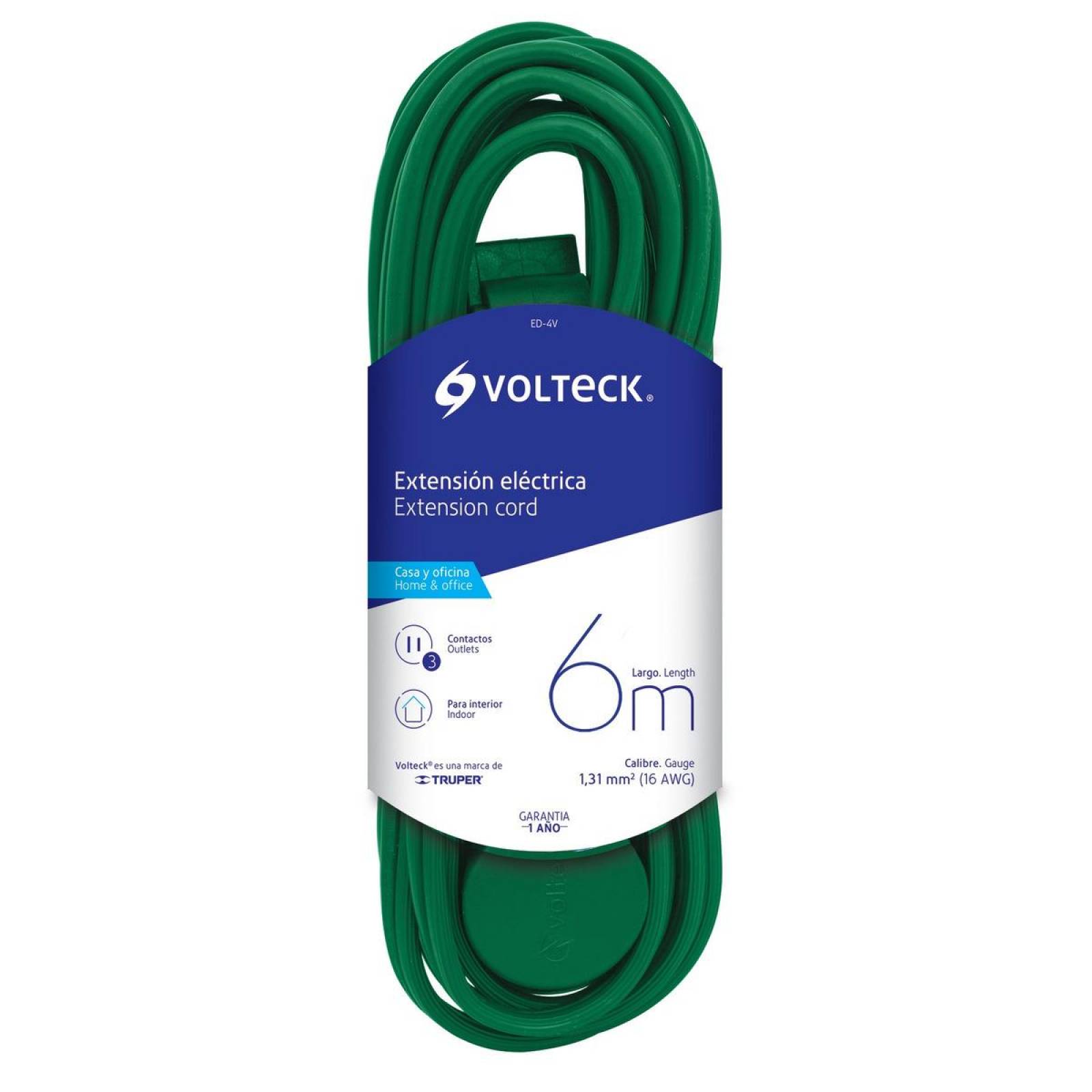 Extensión Eléctrica Doméstica 6 M Verde Volteck 