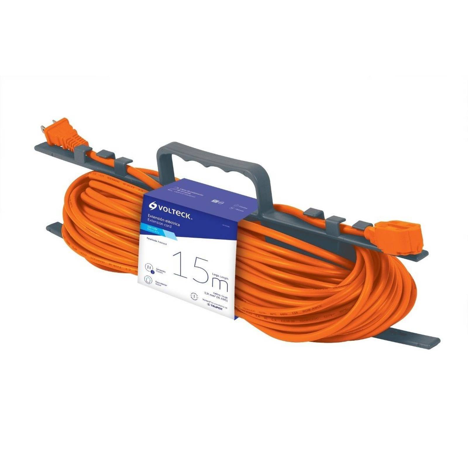 Extensión eléctrica de uso rudo 15 m 2x16 AWG, Volteck 