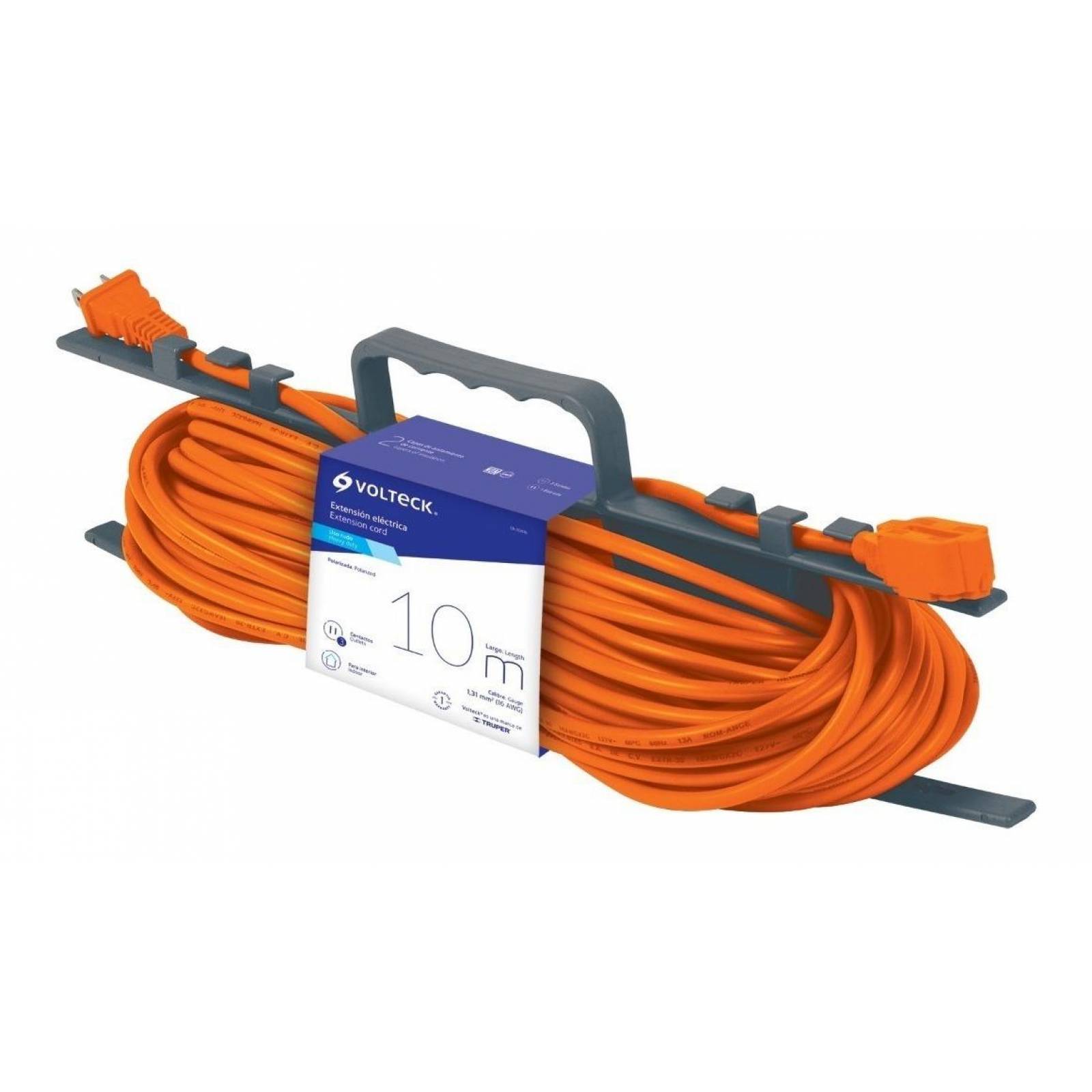 Extensión eléctrica de uso rudo 10 m 2x16 AWG, Volteck 